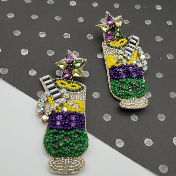 NEW MARDI GRAS COCKTAIL EARRINGS - Picture 1 of 7